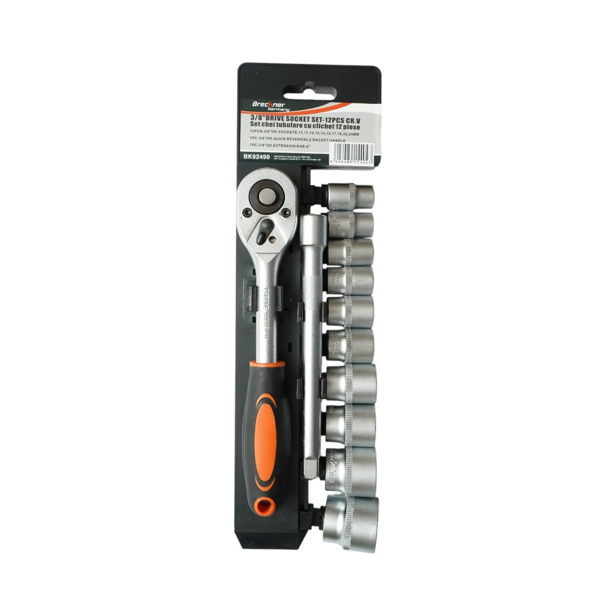 Set chei tubulare 10-24mm, prelungitor 150mm si antrenor cu clichet 3/8 inch 12 piese Breckner Germany