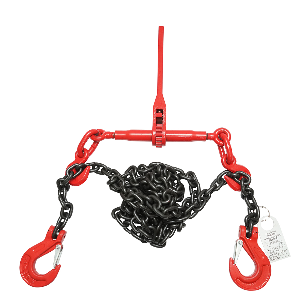 Lant ancorare pentru utilaje grele cu dispozitiv de tensionare pe clichet, greutate suportata 6.3T, lungime lant 4m, grosime zala fi 10mm