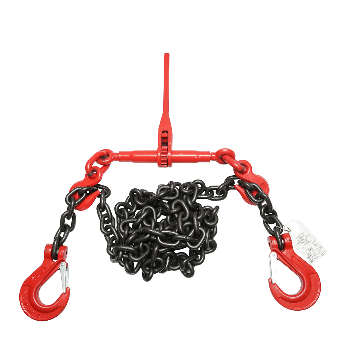 Lant ancorare pentru utilaje grele cu dispozitiv de tensionare pe clichet, greutate suportata 10T, lungime lant 4m, grosime zala fi 13mm