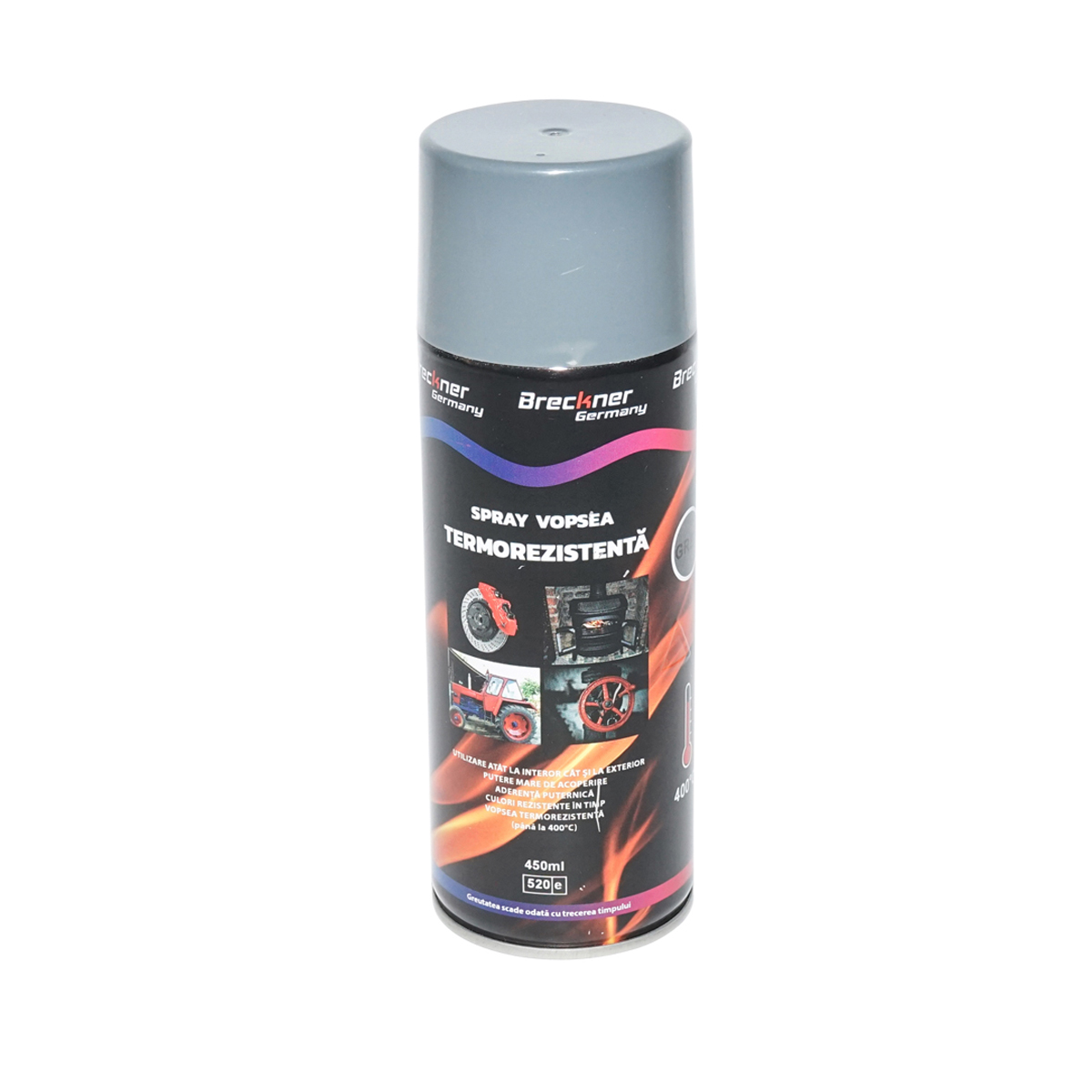 Spray vopsea acrilic termorezistent la 400 grade gri 450ml Breckner Germany