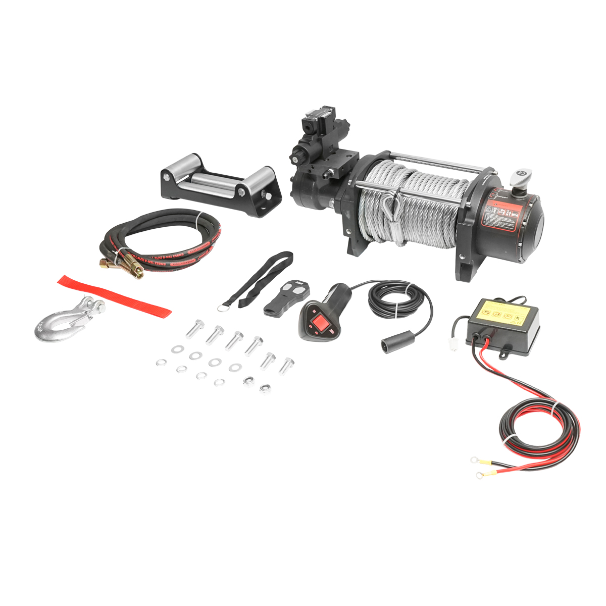 Troliu hidraulic complet cu telecomanda, cablu otel, tensiune alimentare 12V, sarcina maxima 6T (13300lbs)