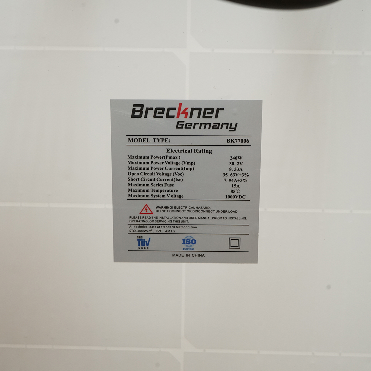 Panou solar 240W fotovoltaic monocristalin 1350x808x35mm Breckner Germany – imagine 3