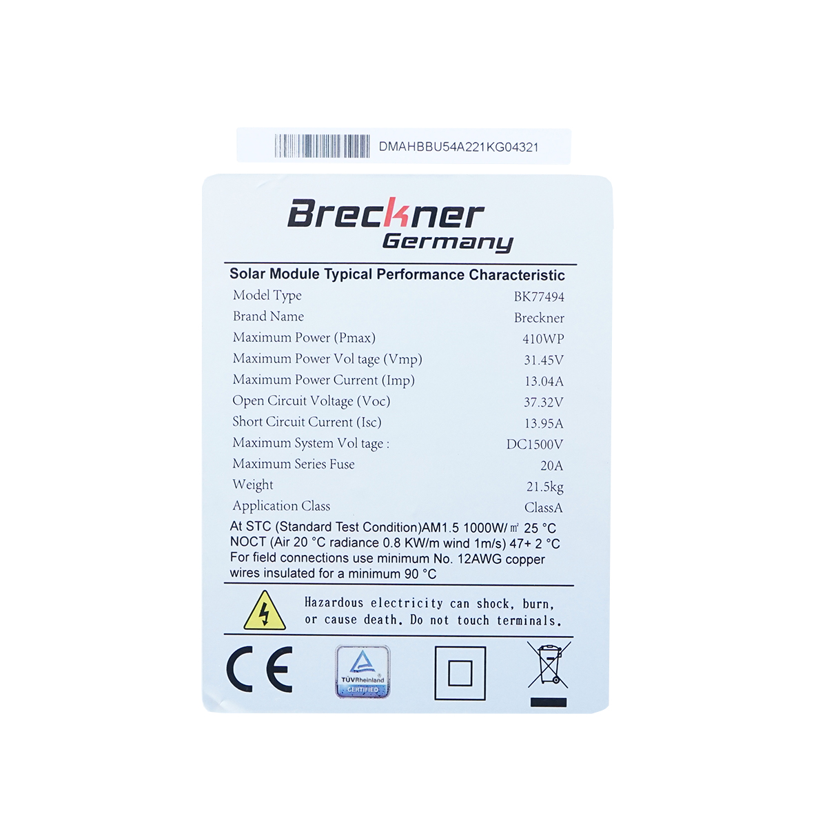 Panou solar 410W fotovoltaic monocristalin 37V cablu si conector MC4 1722x1134x35mm Breckner Germany – imagine 3