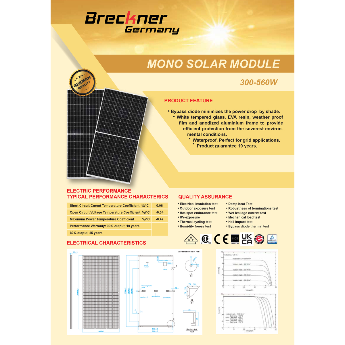 Panou solar 410W fotovoltaic monocristalin 37V cablu si conector MC4 1722x1134x35mm Breckner Germany – imagine 8