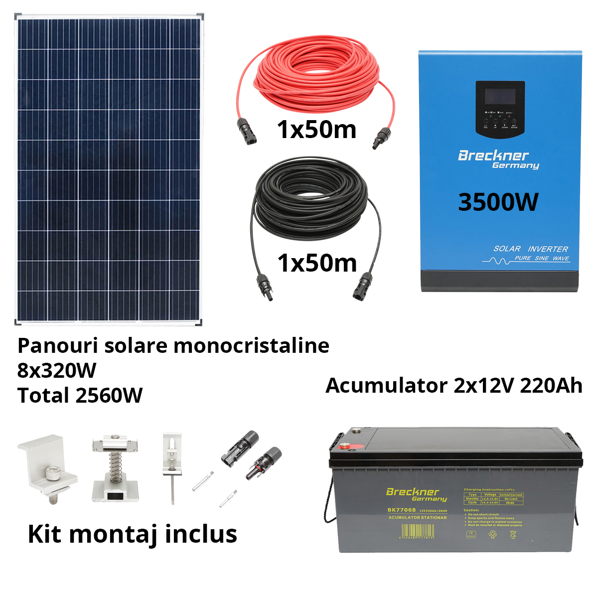 Sistem solar fotovoltaic cu invertor 3.5KW 220V ON-Grid Hibrid 100A MPPT Breckner Germay – imagine 2