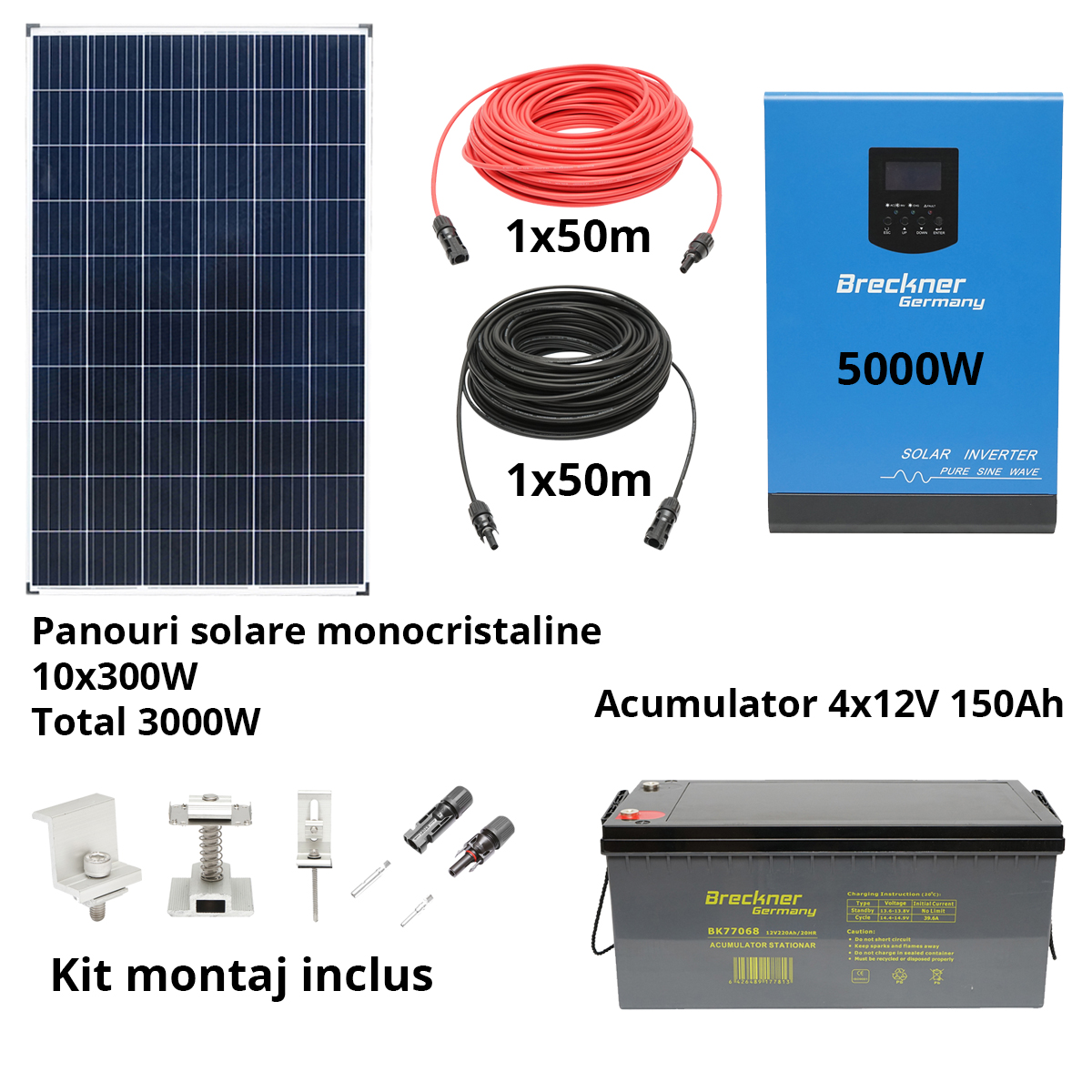 Sistem solar fotovoltaic cu invertor 5KW 220V ON-Grid Hibrid 48V, 105A MPPT Breckner Germay – imagine 2