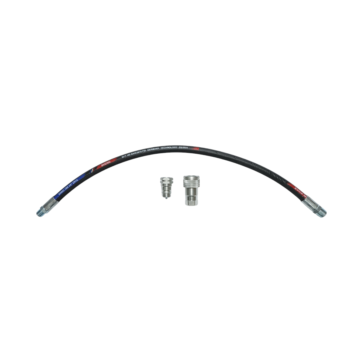 Furtun presiune sertizat pentru tiranti hidraulici 70cm cu armaturi 1/2 + 3/8 si supapa mos