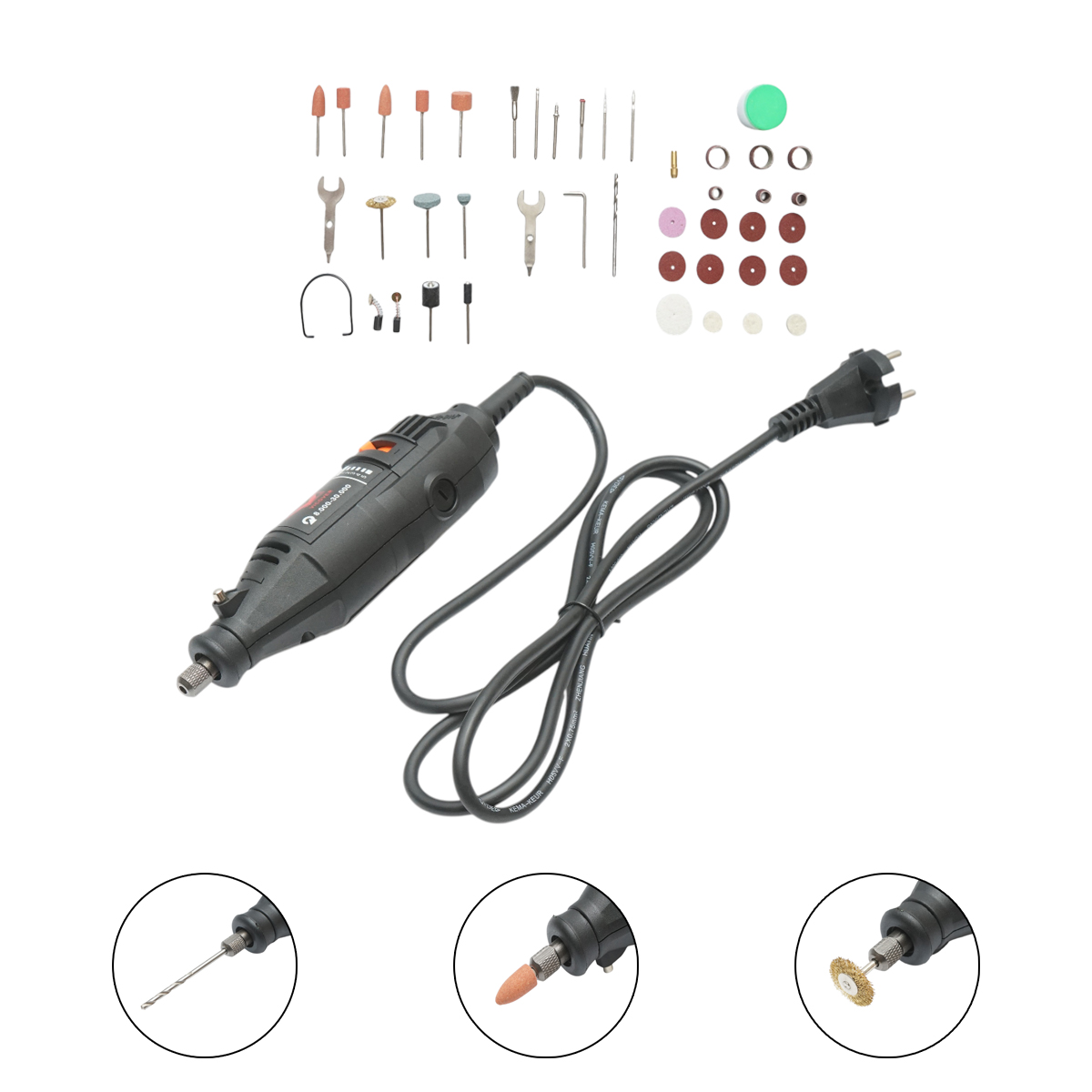 Mini polizor electric drept 130W, 220V, 5 trepte viteza 8000-30000rpm, mandrina 3.2mm 43 piese