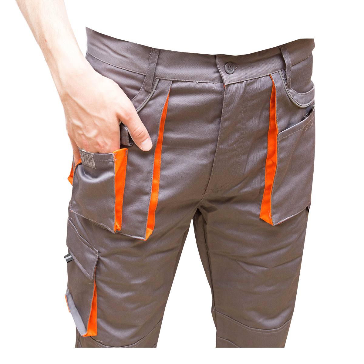 Pantaloni de lucru poliester cu bumbac 235g/m2, gri cu portocaliu marimea 62 Breckner Germany – imagine 5