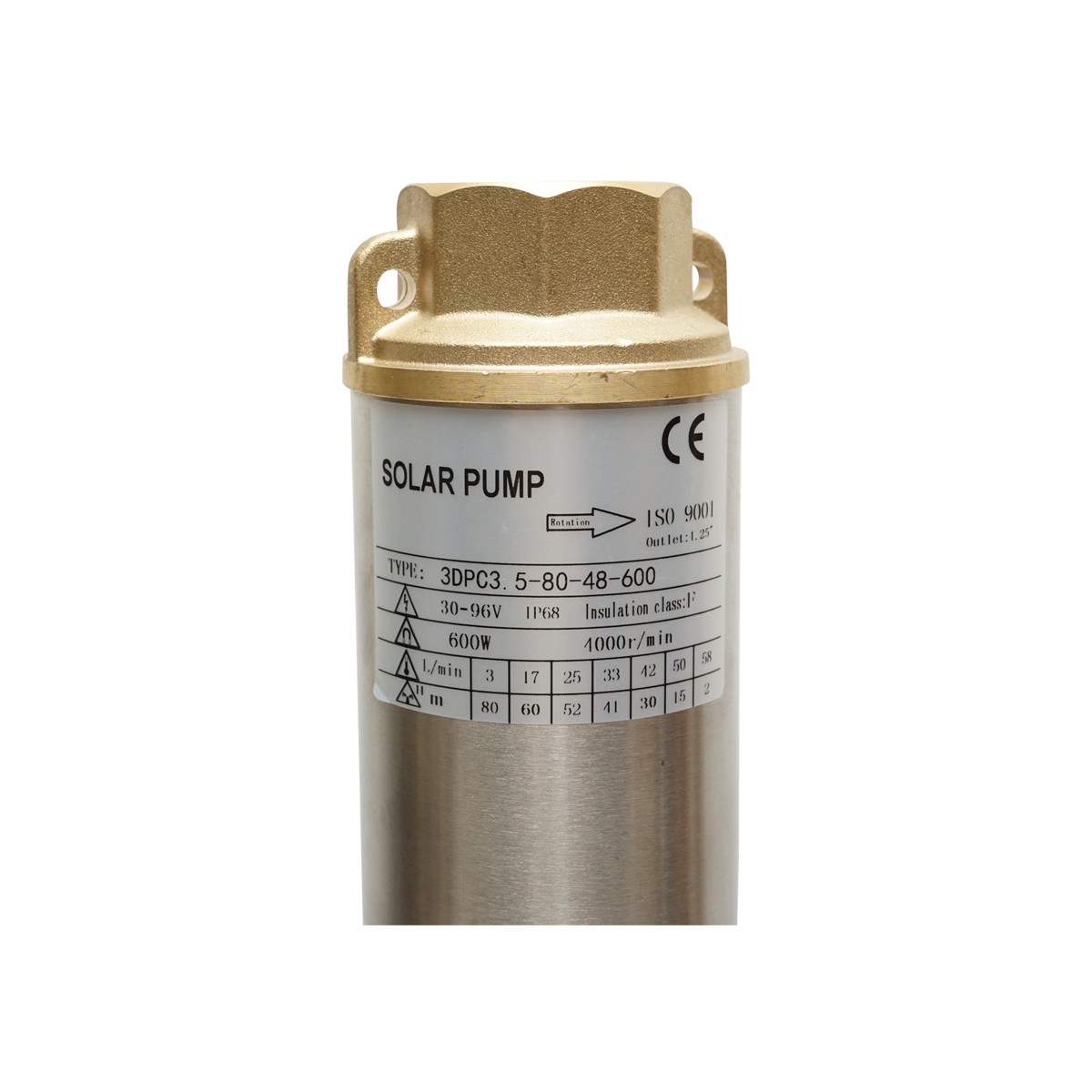 Pompa apa pentru panouri solare fotovoltaice submersibila D75mm, 3 mc/h, 48V, D78mm, 600W DF-48 – imagine 6