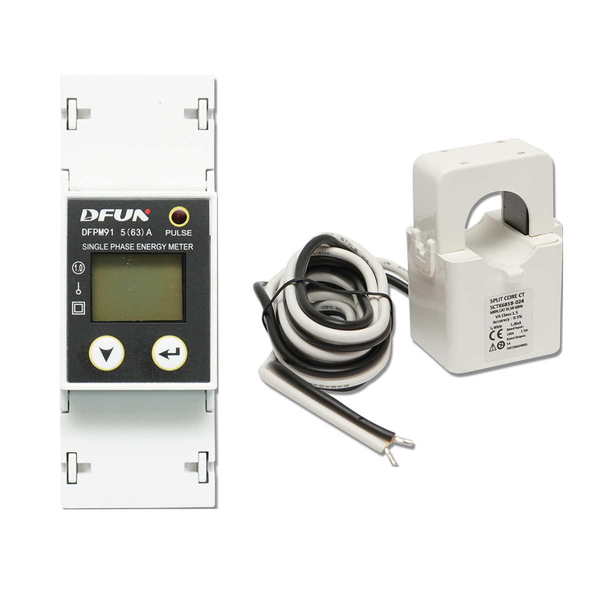 Kit releu putere DFUN DFPM91 smart meter, monofazic 220V, 63A cu siguranta digitala, transformator Split Core 600V, 50-60Hz