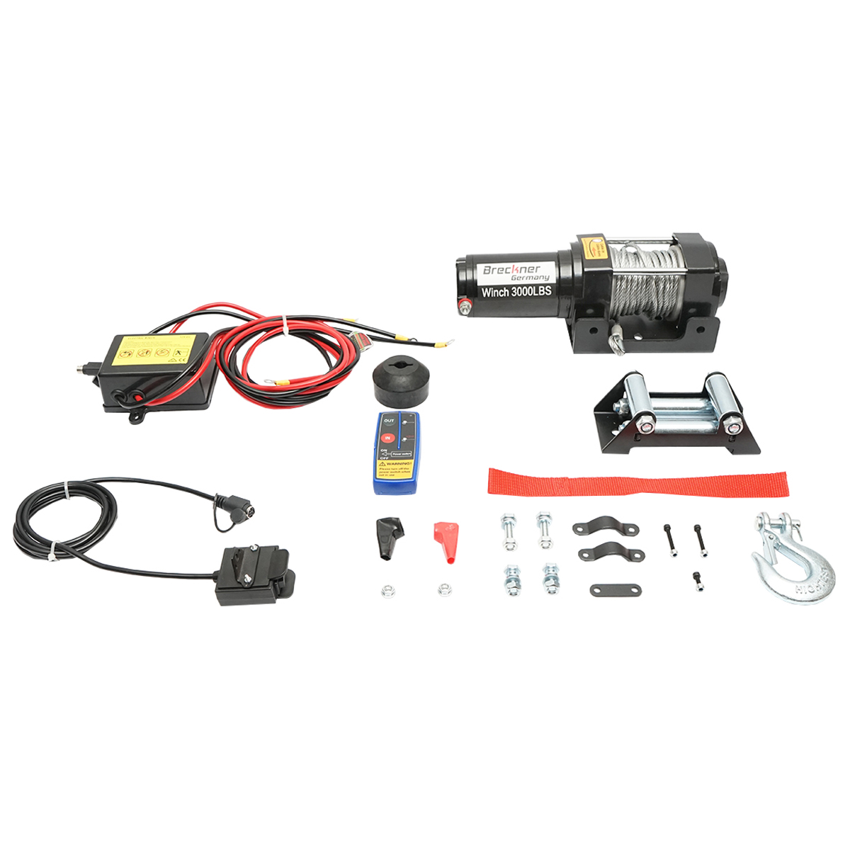 Troliu electric cu telecomanda 12V, 1,6T (3000lbs) cablu otel 5x11m, solenoid 100A Breckner Germany