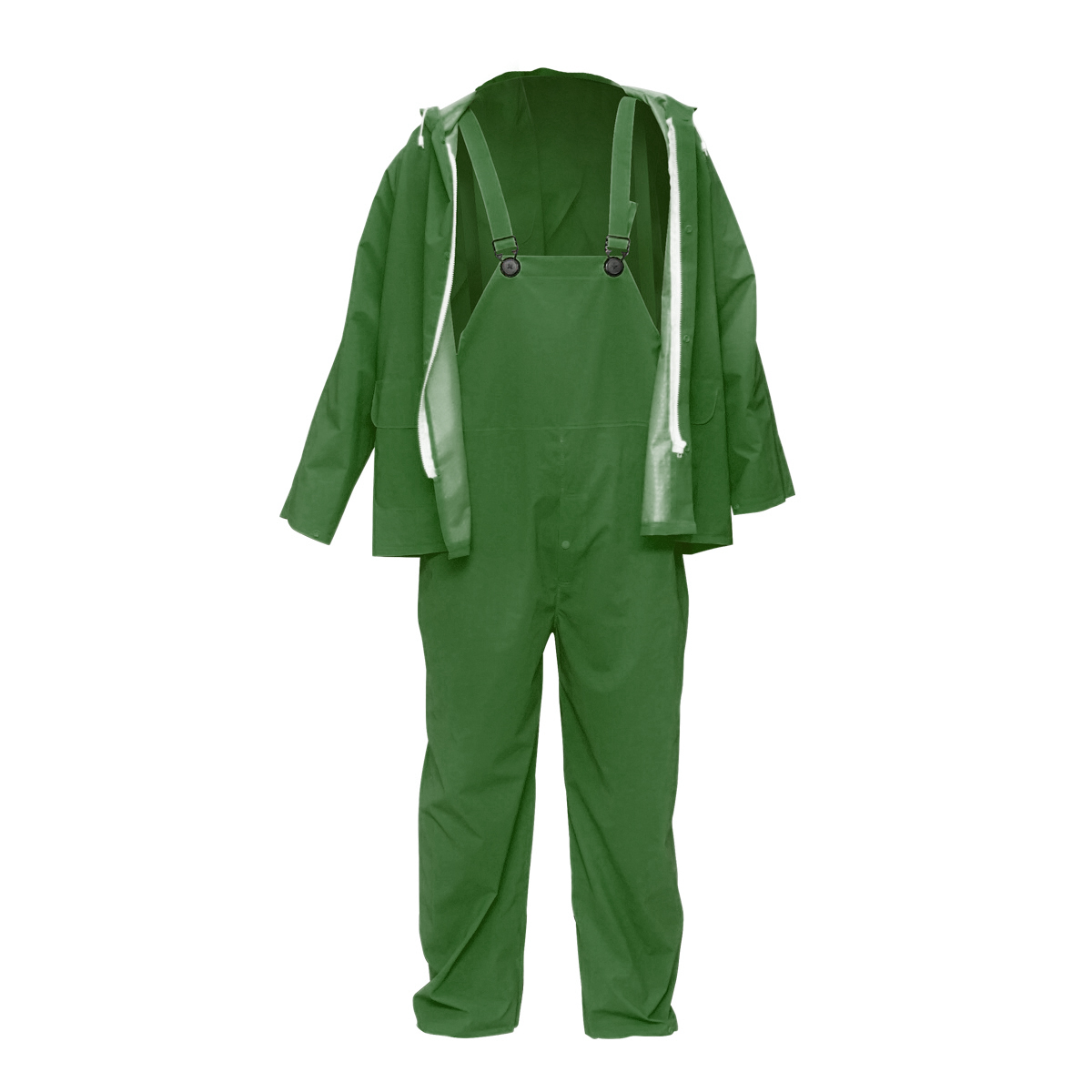 Costum impermeabil XXL cu gluga si salopeta din poliester si PVC, verde Breckner Germany – imagine 4