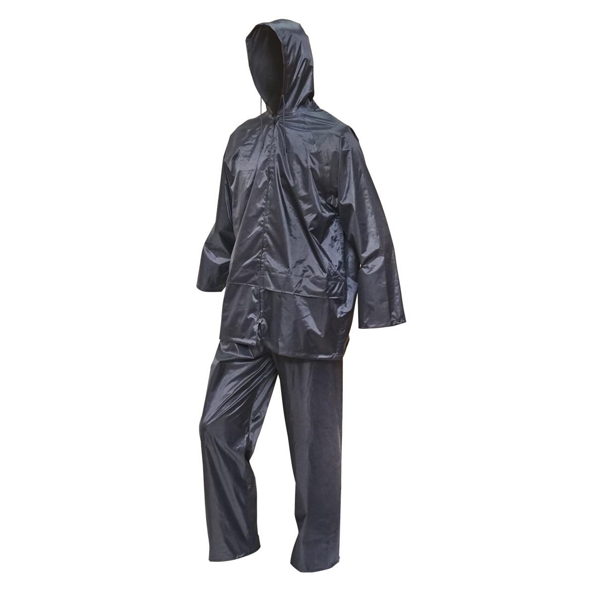 Costum impermeabil XXL cu gluga si pantaloni din poliester si PVC, navy blue Breckner Germany – imagine 2