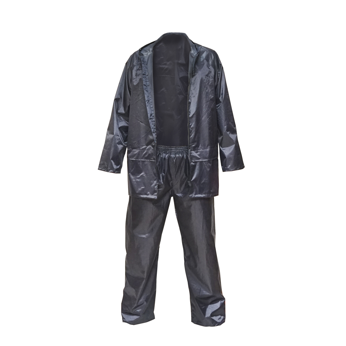 Costum impermeabil XXL cu gluga si pantaloni din poliester si PVC, navy blue Breckner Germany – imagine 3