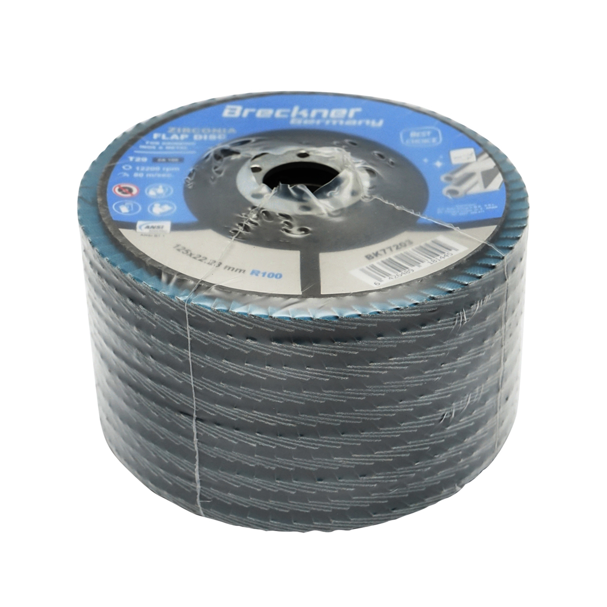 Disc lamelar abraziv cu zirconiu 125mm, P100 pentru taiat si polizat metal, inox Breckner Germany – imagine 3