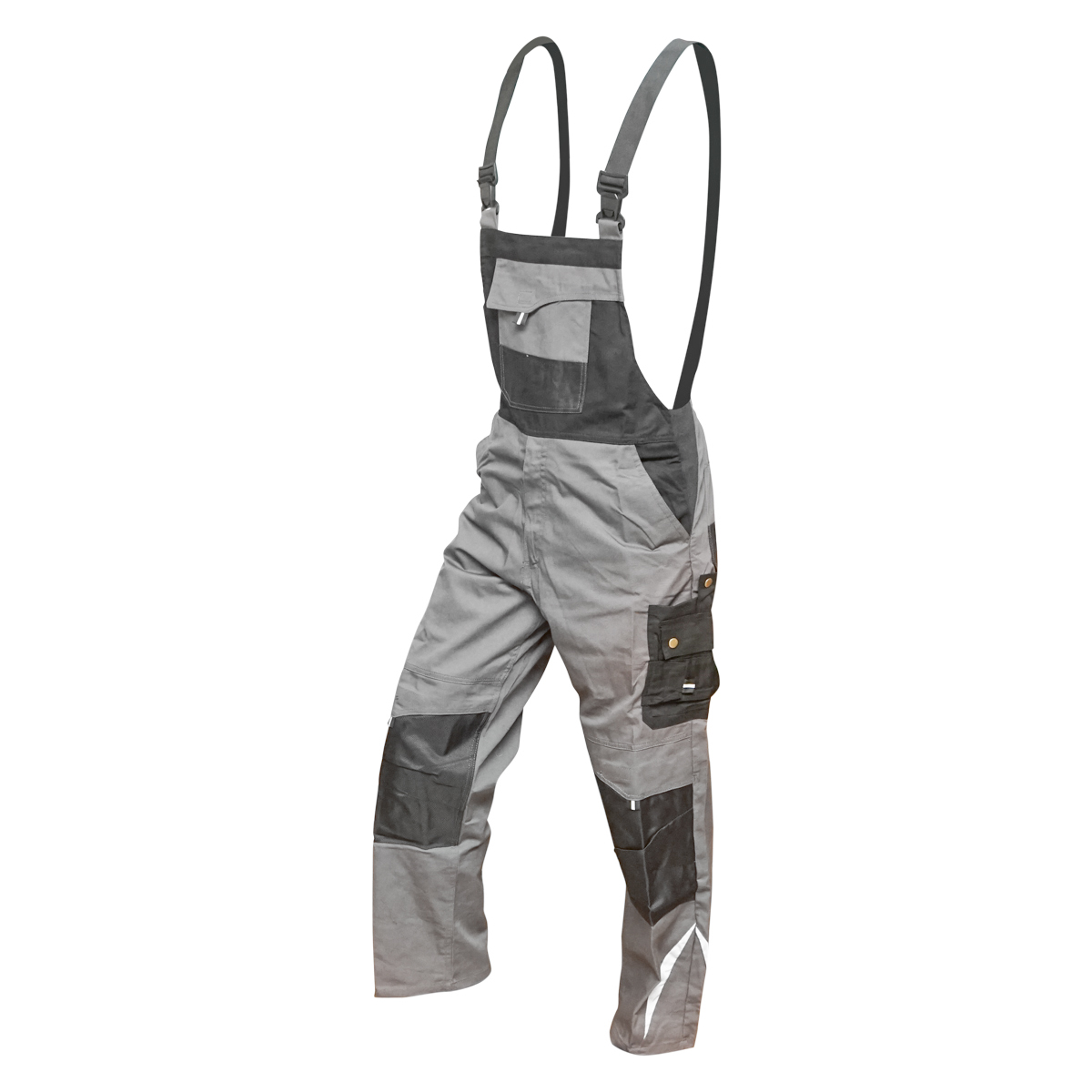 Pantaloni de lucru cu pieptar, salopeta din poliester cu bumbac, gri cu negru, L Breckner Germany – imagine 2