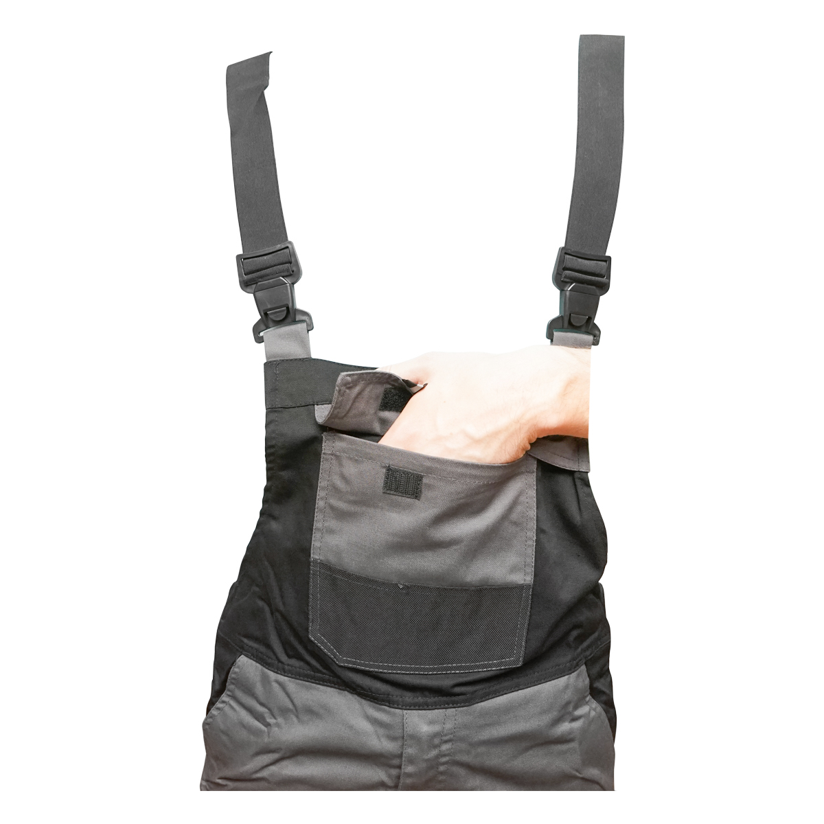 Pantaloni de lucru cu pieptar, salopeta din poliester cu bumbac, gri cu negru, XXL Breckner Germany – imagine 5