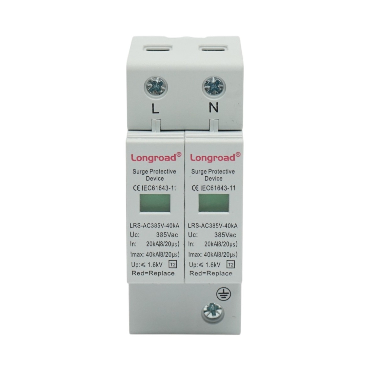 Descarcator de supratensiune cu semnalizare 2P 385VAC 20-40kA SPD Longroad