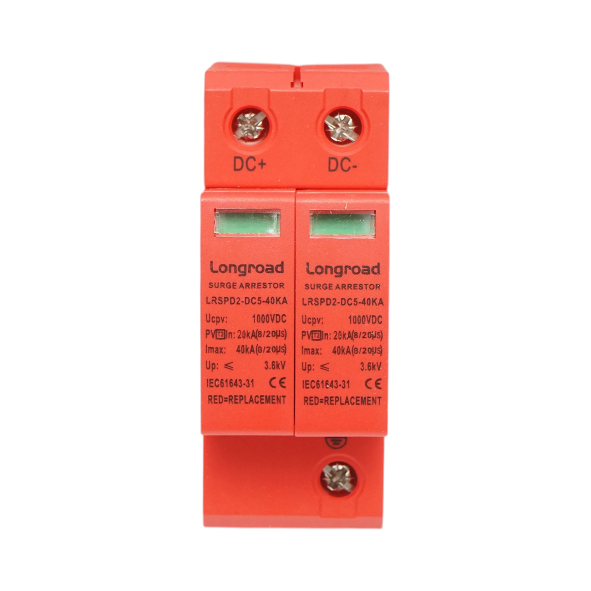 Descarcator supratensiune cu semnalizare sisteme fotovoltaice DC 2P tip C 1000VDC LRSPD2-DC5-40KA Longroad