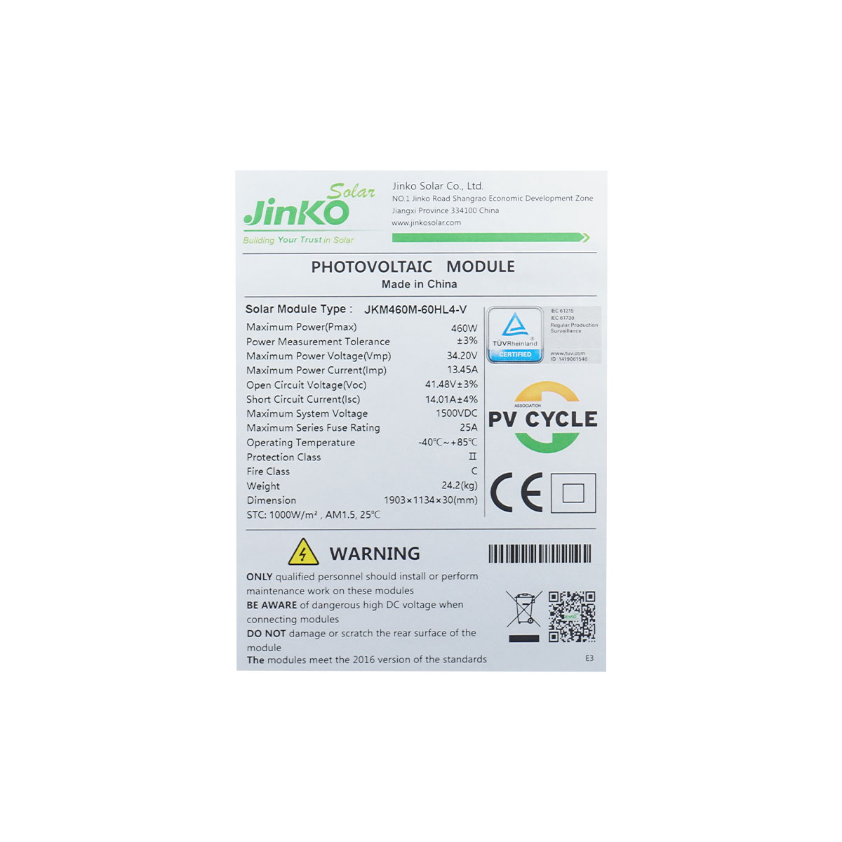 Panou solar XL JINKO Tiger Pro 460W fotovoltaic, monocristalin 1903x1134x30mm – imagine 4