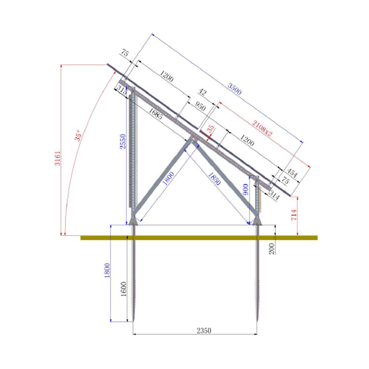 Sistem complet montare, structura pe sol pentru 22 panouri solare fotovoltaice unghi 35 grade Breckner Germany – imagine 2