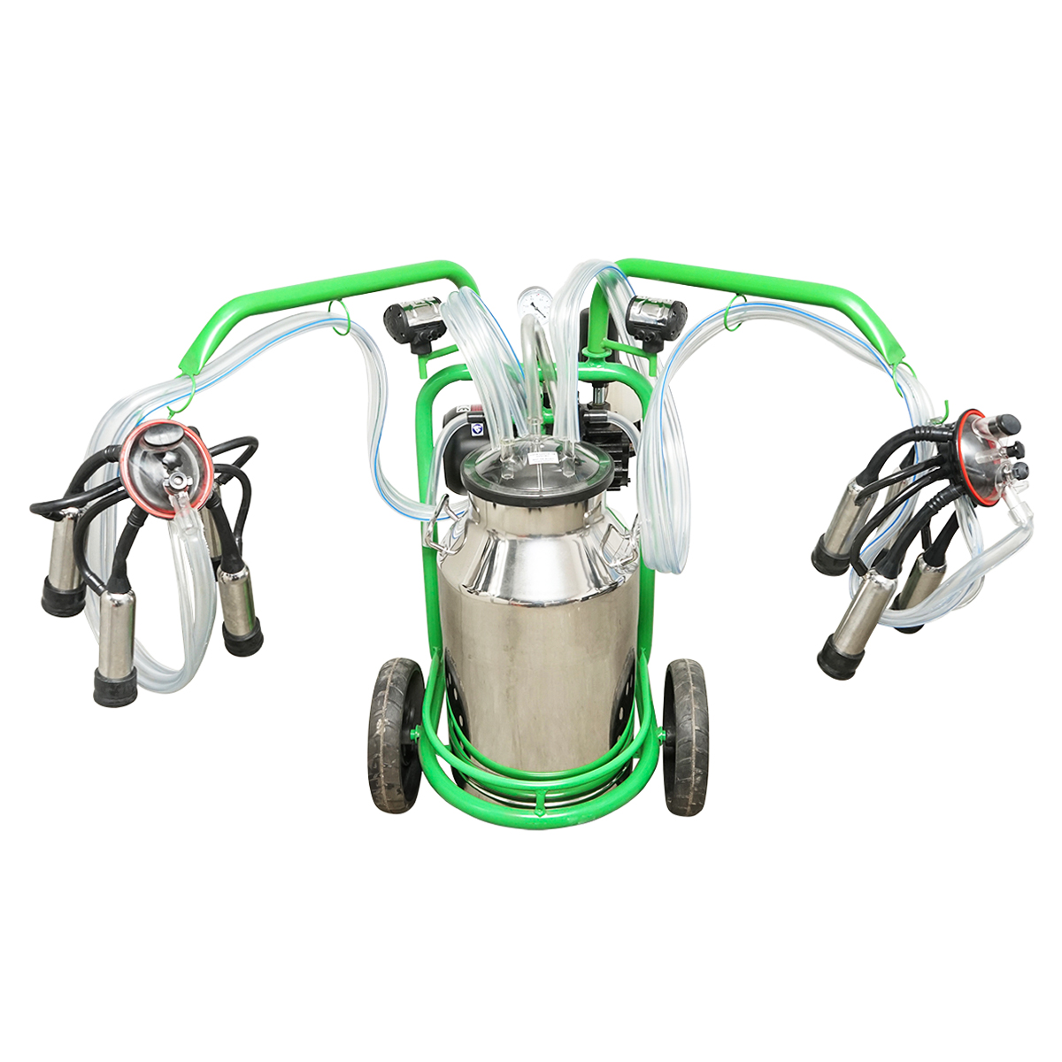 Aparat de muls vaci 2 posturi bidon 40L inox cu butelie, vacuum rezervor Breckner Germany