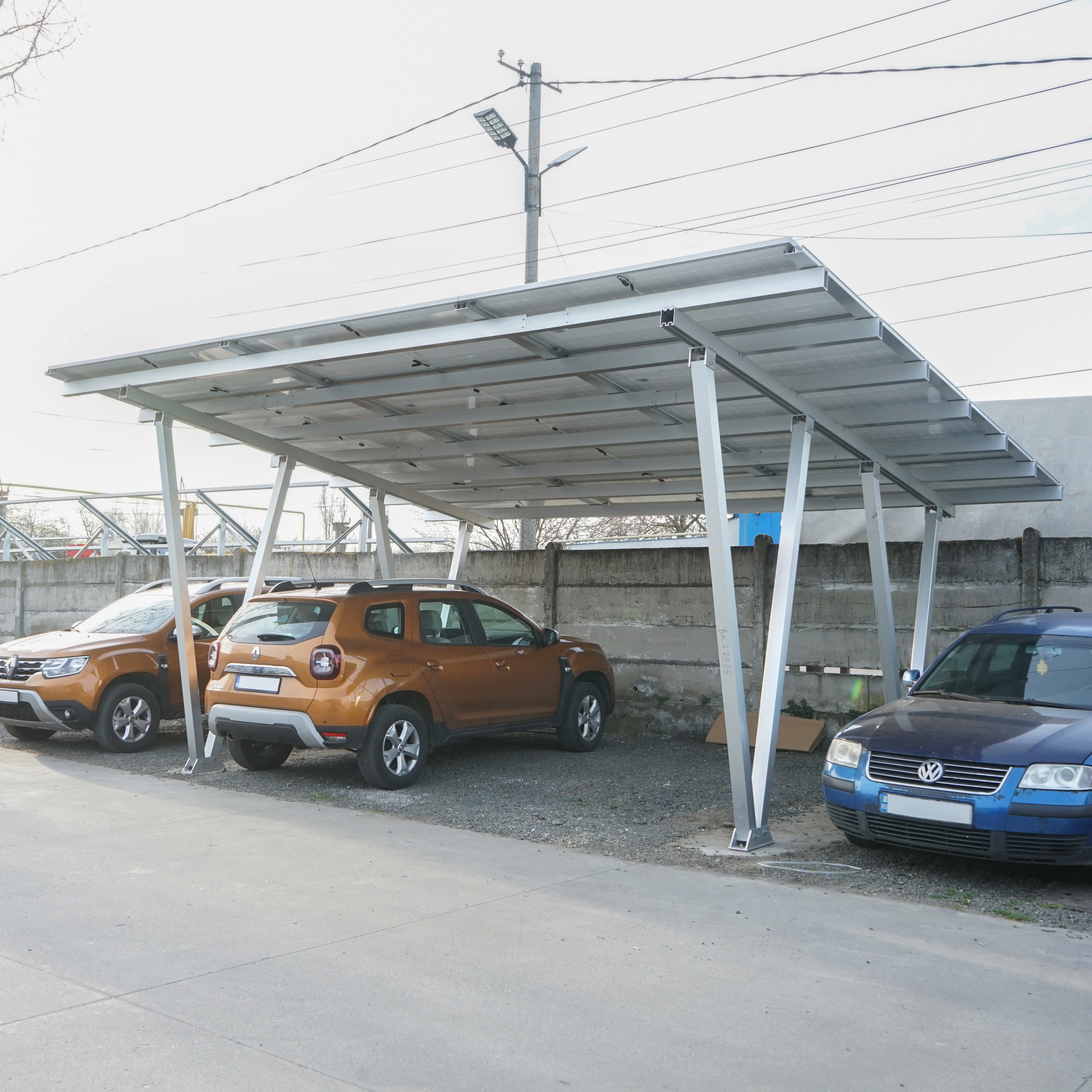Carport 2 masini din aluminiu cu sistem, structura prinderi panouri solare fotovoltaice 8.25KW – imagine 3