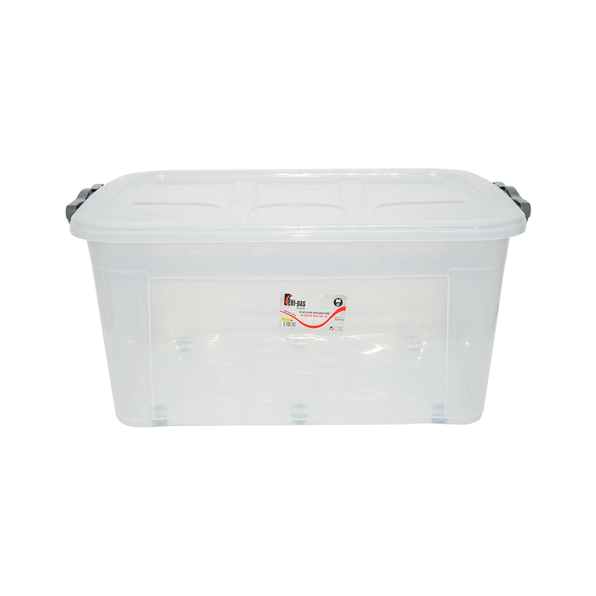 Cutie depozitare 80L cu capac si roti din plastic transparenta 478x750x370mm – imagine 2