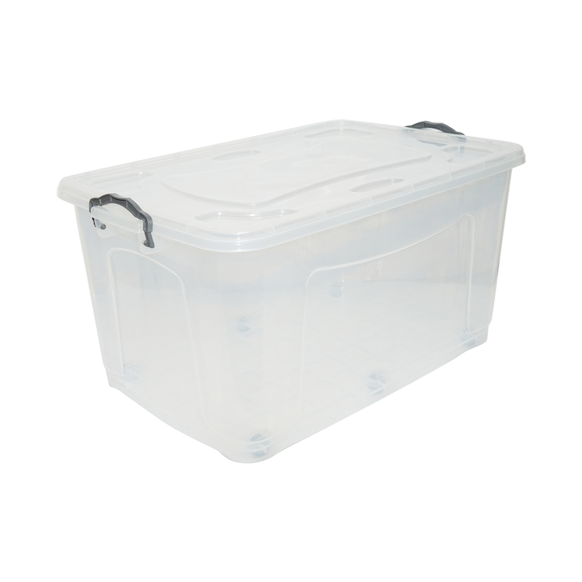 Cutie depozitare 80L cu capac si roti din plastic transparenta 725x470x360mm – imagine 3