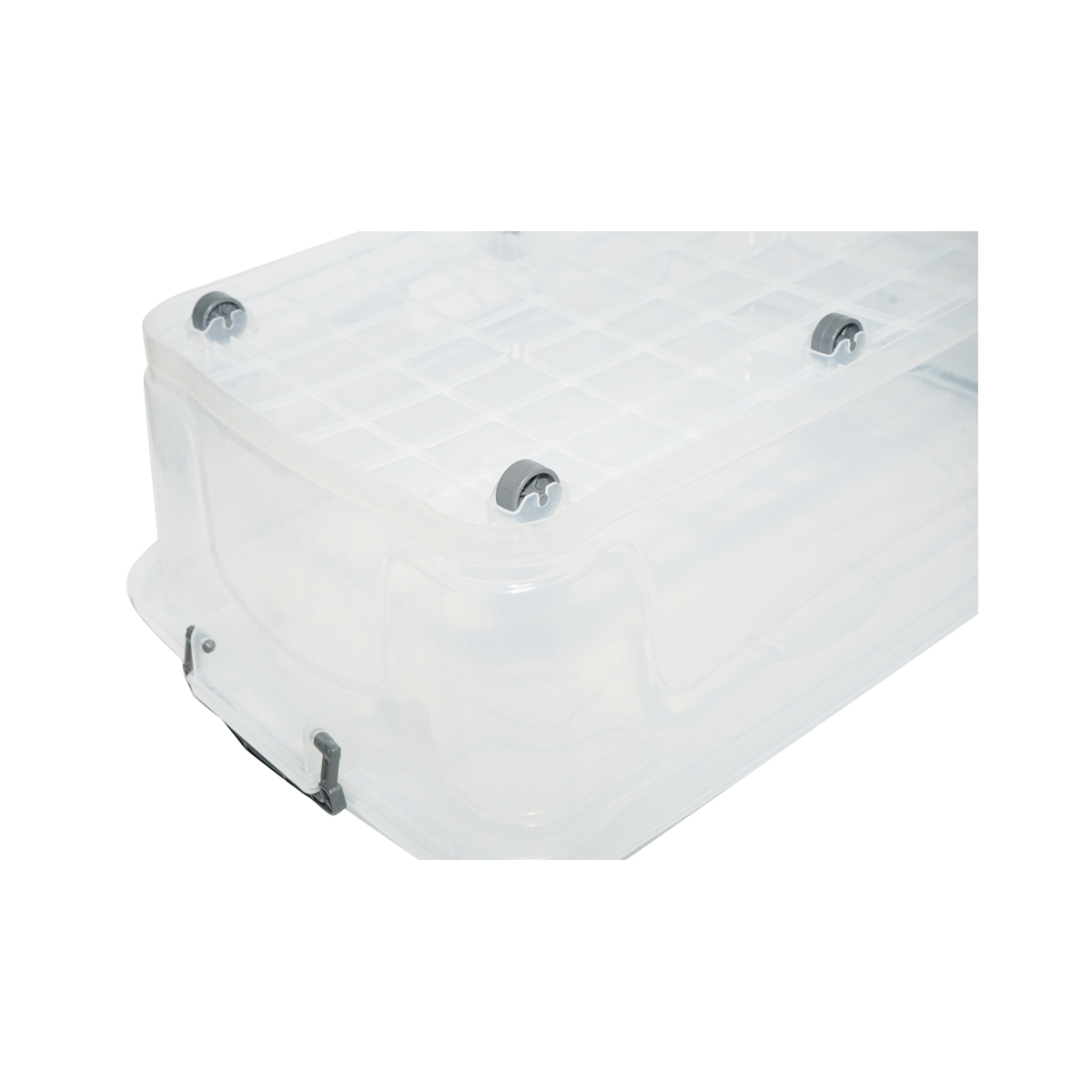 Cutie depozitare 30L cu capac si roti din plastic transparenta 630x400x200mm – imagine 6