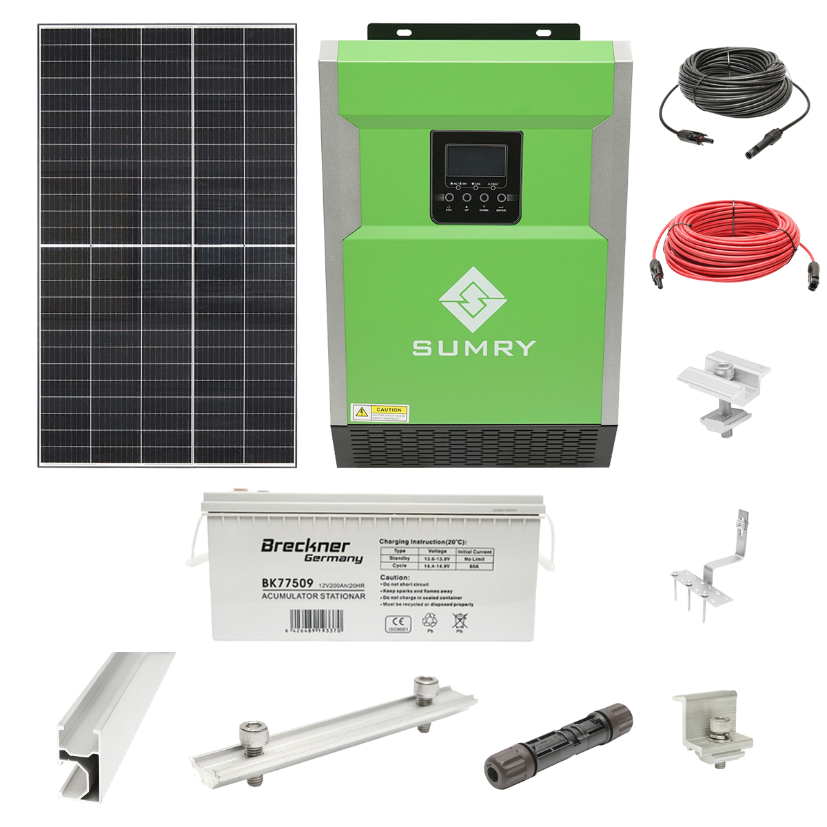 Sistem solar fotovoltaic cu invertor 5.5KW 220V OFF-Grid Hibrid 127A si baterii 200AH Breckner Germany