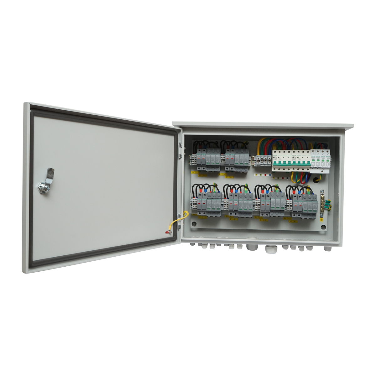 Tablou sigurante de protectie echipat 380V pentru sisteme fotovoltaice 20-30KW DC/AC cu 6 siruri/stringuri 63A, IP65 – imagine 6