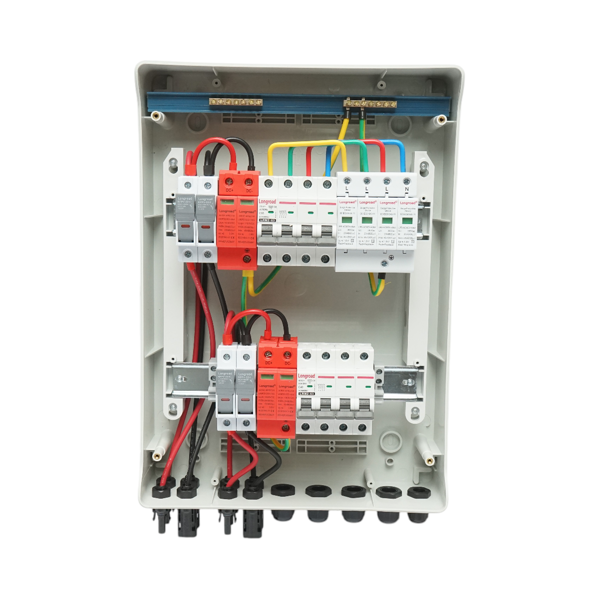 Tablou sigurante de protectie echipat 380V pentru sisteme fotovoltaice 5-10KW DC/AC cu 2 siruri/stringuri – imagine 4