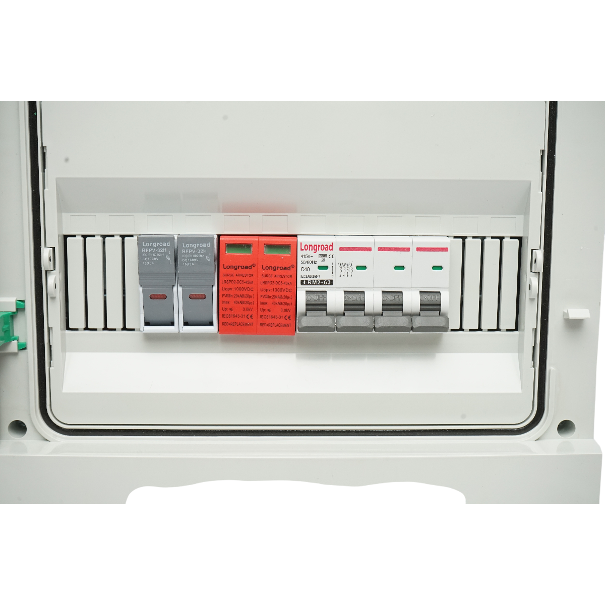 Tablou sigurante de protectie echipat 380V pentru sisteme fotovoltaice 5-10KW DC/AC cu 2 siruri/stringuri – imagine 6