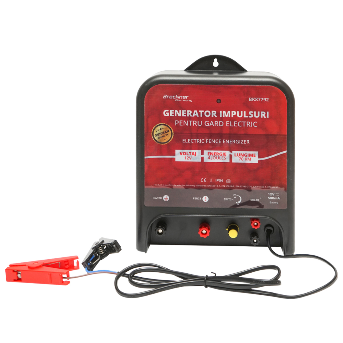 Aparat generator impulsuri DC 12V, 4 Joule, 70km pentru gard electric Breckner Germany