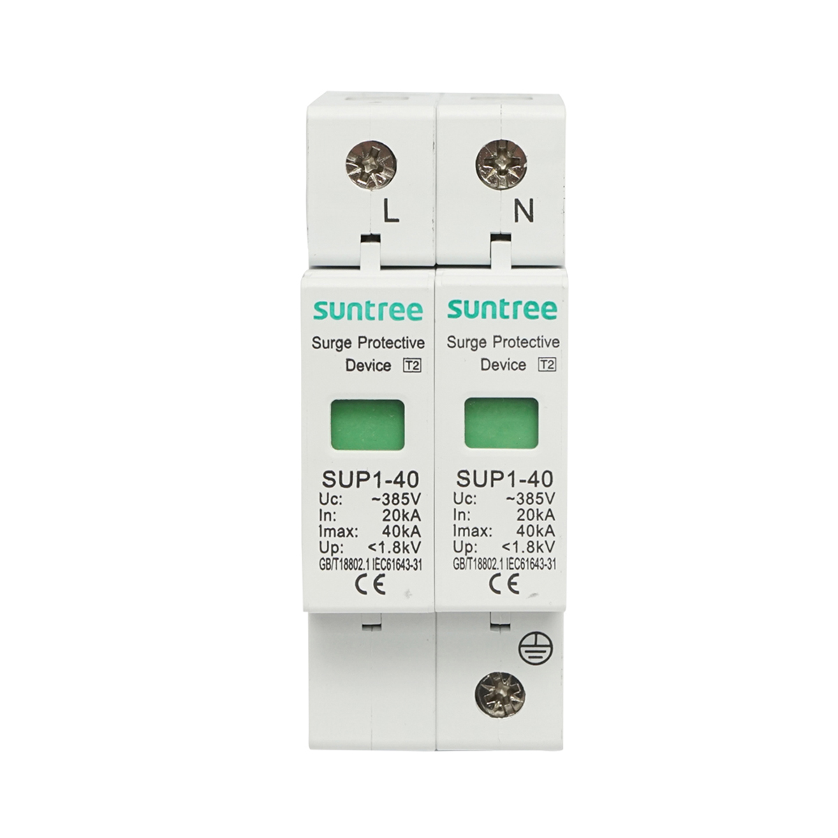 Descarcator la supratensiune cu semnalizare pentru sisteme fotovoltaice, 2P, SUP1-40, 385V Suntree