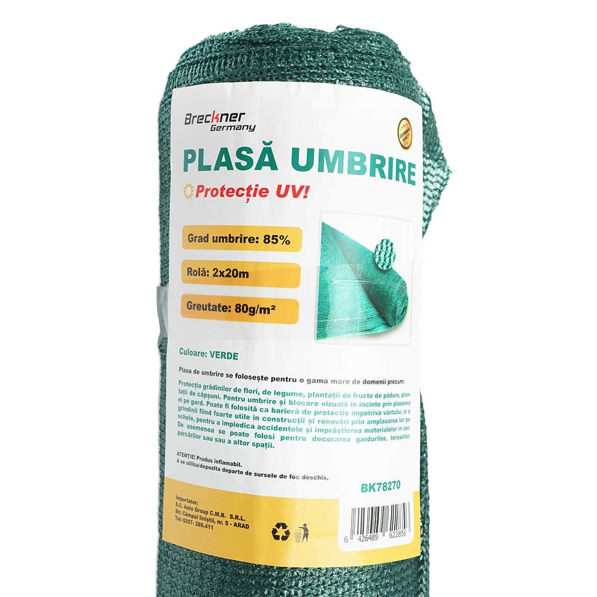 Plasa umbrire 85% latime 2M si lungime 20M verde din polietilena cu protectie UV – imagine 3