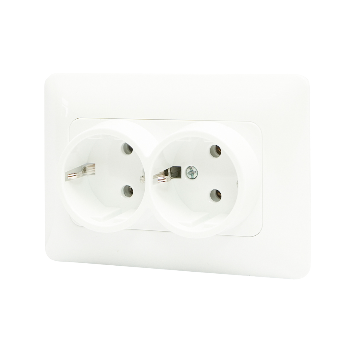 Priza Schuko dubla cu impamantare alba ST 220V - 250V, 16A incastrat – imagine 2
