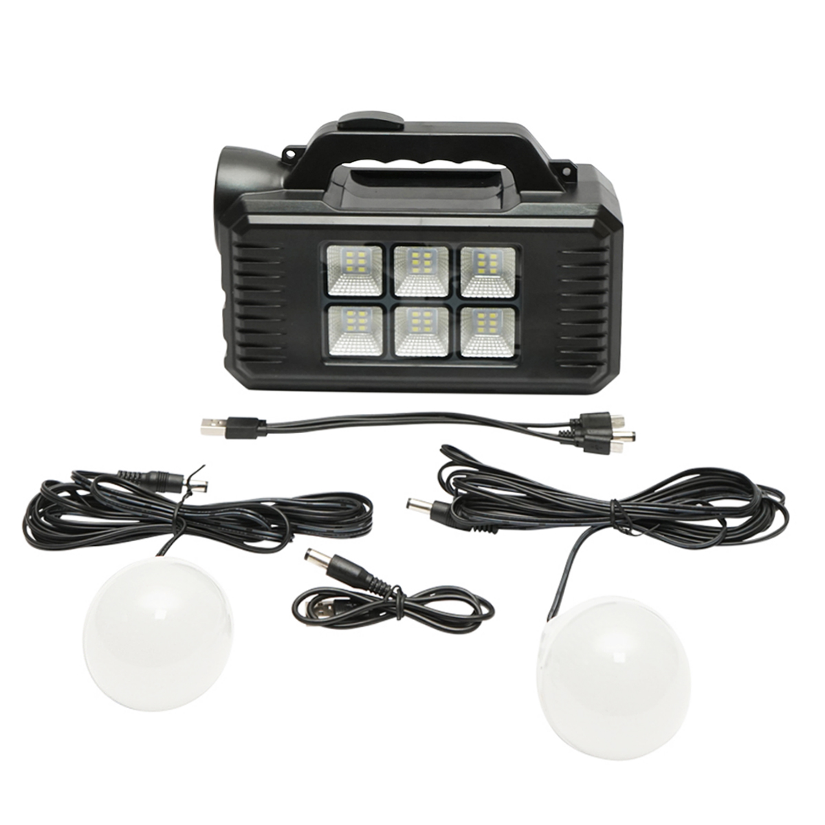 Kit iluminat portabil LED cu 2 becuri/proiector, panou solar si baterie 4000 mAh pentru pescuit camping GD-8077