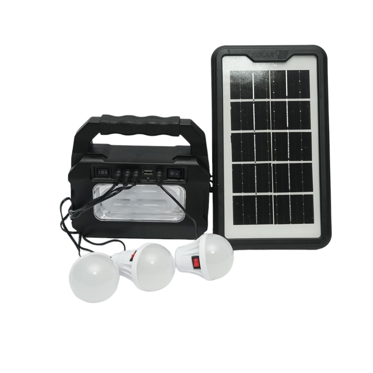 Kit iluminat portabil LED cu 3 becuri/proiector, panou solar si baterie 3.7V, 4500Ah pentru pescuit camping GD-8080 – imagine 2