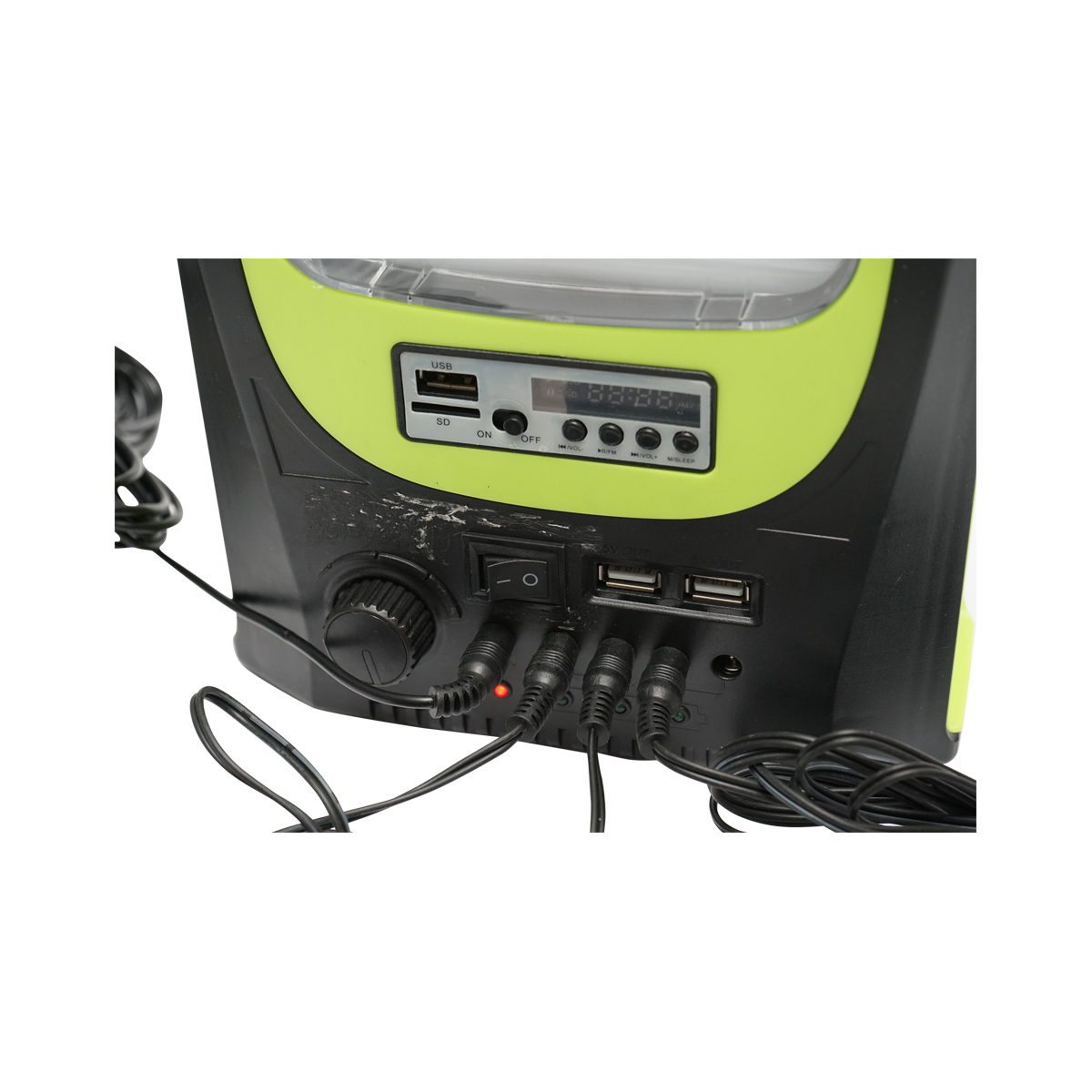Kit iluminat portabil LED cu 3 becuri/proiector, radio FM panou solar si baterie 6V, 4.5Ah pentru pescuit camping GD-8071 – imagine 2