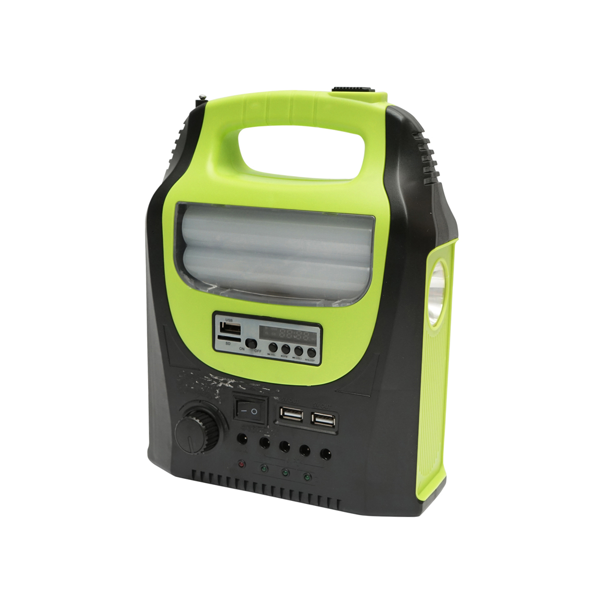 Kit iluminat portabil LED cu 3 becuri/proiector, radio FM panou solar si baterie 6V, 4.5Ah pentru pescuit camping GD-8071 – imagine 8
