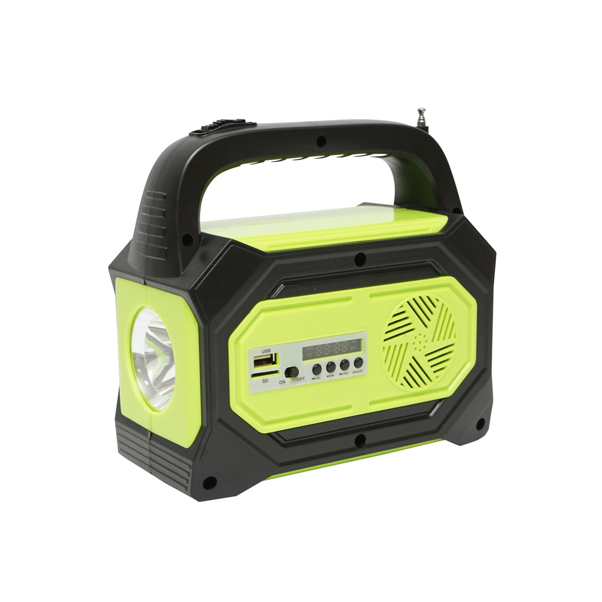 Kit iluminat portabil LED cu 3 becuri/proiector, radio FM, MP3, panou solar si baterie 6V, 4.5 Ah pentru pescuit camping GD-8073 – imagine 3