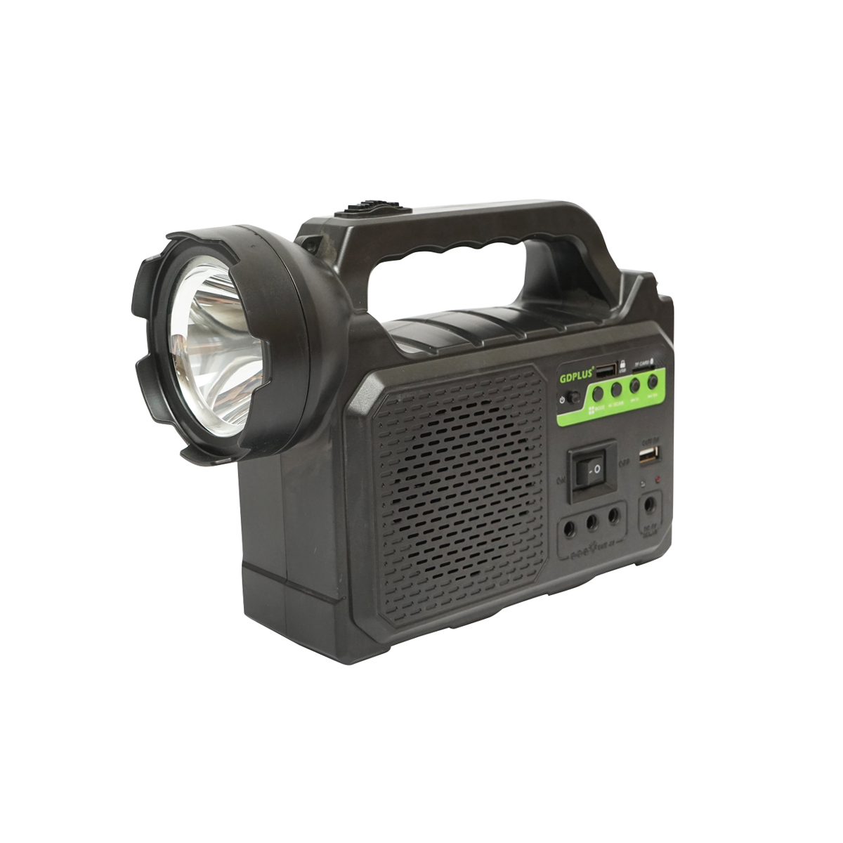 Kit iluminat portabil LED cu 3 becuri/proiector, radio FM, MP3, panou solar si baterie 3.7V, 4500 mAh pentru pescuit camping GD-P30FM – imagine 2