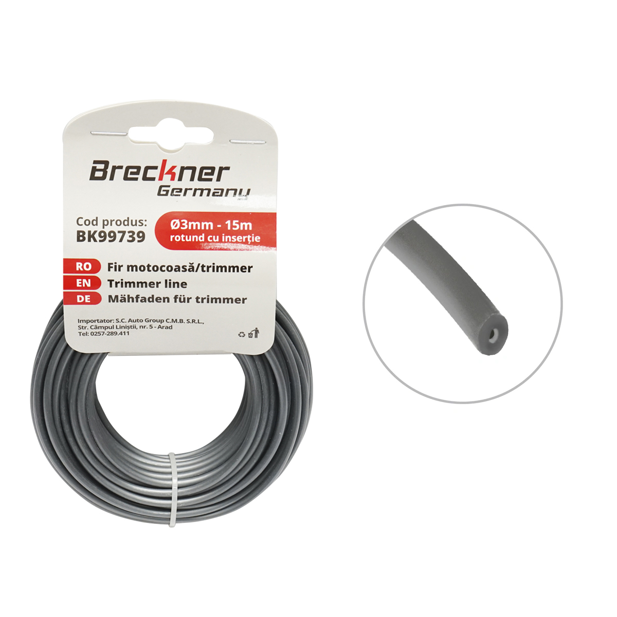 Fir rotund cu insertie metalica pentru motocoasa 3mmx15m Breckner Germany