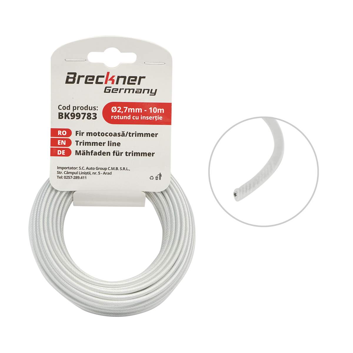 Fir rotund cu insertie metalica pentru motocoasa 2.7mmx10m Breckner Germany