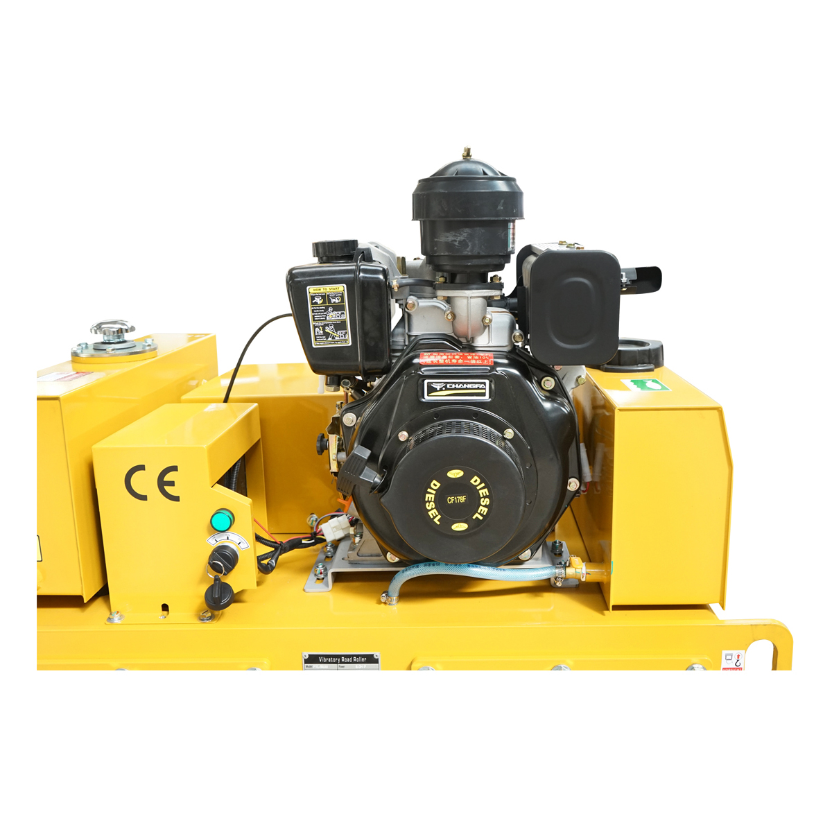 Cilindru compactor 550kg cu tamburi 2x600mm si motor diesel 6CP, CF178, pornire elctrica sau manuala – imagine 7