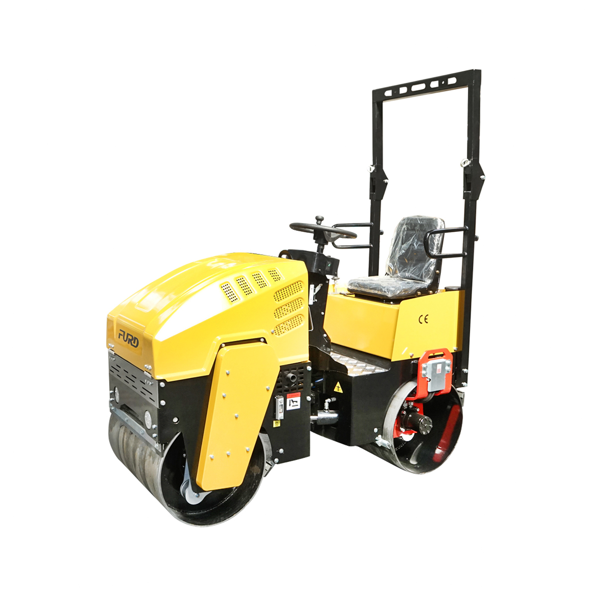 Cilindru compactor 1000kg cu tamburi 1x800mm, 1x740mm si motor diesel 9CP, pornire electrica