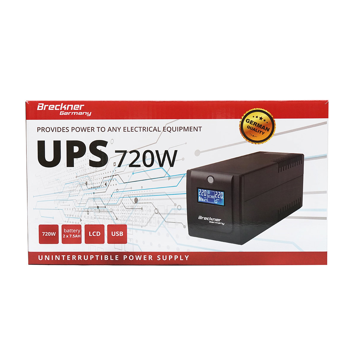 UPS 1000VA/600W cu baterii 2x7.5Ah si 4 prize schuko, LCD, USB Breckner Germany – imagine 3